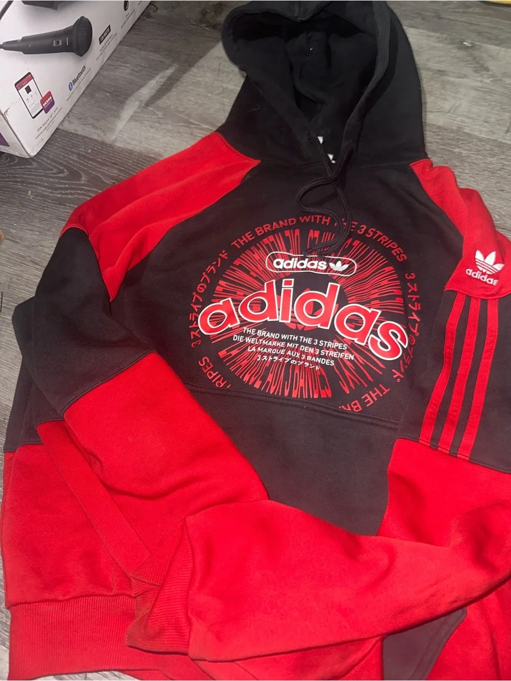 adidas Black and Red Logo Pullover Hoodie